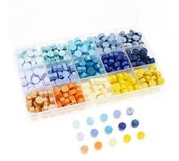 Biteyi Lot de 375 perles de cire octogonales pour sceller les lettres et les invitations de mariage vintage - 15 couleurs - Bleu et jaune