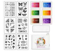 BITEYI Tampons Transparents en Silicone set,6 pièce Tampons Transparents,1 Bloc de Tampons Acryliques,6 Tampons Encreurs de Couleurs,1 Sac de Rangement,pour DIY Scrapbooking (CSS4)