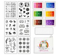 BITEYI Tampons Transparents en Silicone set,6 pièce Tampons Transparents,1 Bloc de Tampons Acryliques,6 Tampons Encreurs de Couleurs,1 Sac de Rangement,pour DIY Scrapbooking (CSS6)