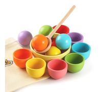 Biticolor Balle dans la Tasse Jouets Montessori en Bois Couleur Arc-en-Ciel Trier Les Jouets pour Les Tout-Petits préscolaire Couleur Matching Toy - 7 Balle 46 mm