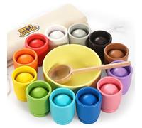 Biticolor Balles dans des Tasses Jouets Montessori en Bois Couleur Arc-en-Ciel Trier des Jouets pour Les Tout-Petits d'âge préscolaire Couleur Matching Toy - 12 balles 40mm