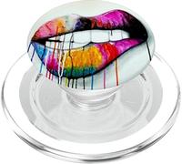 Biting Lips Hot Pink Colorful Painting Design on White PopSockets PopGrip pour MagSafe