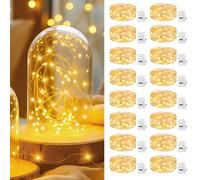 bitjam Lot de 16 Mini Guirlande Led à Pile, 2M 20 LED 3 Modes Petite Guirlande Lumineuse Étanche pour Interieur Chambre Mariage Fête Noël Bouteille Décoration, Blanc Chaud