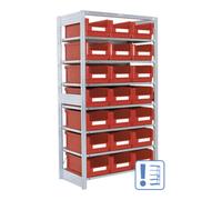 BITO Rayonnages à tablettes équipés de bacs Bito SK p 524 x H 1850 bacs en rouge Quantité:1