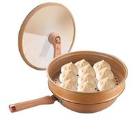 Bitong Wok Antiadhésif Avec Panier Vapeur, Poêle À Frire Avec Couvercle, Poêle Wok Avec Couvercle, Wok Antiadhésif En Terre Cuite Avec Panier Vapeur, Compatible Avec Cuisinière À Feu Ouvert