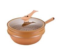 Bitong Wok Antiadhésif Avec Panier Vapeur, Poêle À Frire Avec Couvercle, Poêle Wok Avec Couvercle, Wok Antiadhésif En Terre Cuite Avec Panier Vapeur, Compatible Avec Cuisinière À Feu Ouvert