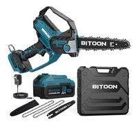 BITOON Mini tronçonneuse de 20,3 cm avec batterie de 3,0 Ah et chargeur, auto-huileur, sans fil, sans balais de 20,3 cm et 15,2 cm, tronçonneuse électrique portable pour couper du bois de chauffage,