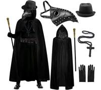 BITOWO Costume Du Médecin De Peste Deguisement Halloween Enfant Adulte Plague Doctor Costume Avec Masque Noire Masque Canne Halloween Docteur De La Peste Costume Deguisement Médecin de la Peste Pour
