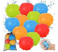 BITOYO Bombe a eau Réutilisable, 12PCS Ballons Bombes d'eau avec Sac Ballon Bombe, Ballons à Eau Colorés en Silicone pour Enfants et Adultes, Jouets d'Eau pour Piscine et Plage