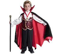 BITOYO Deguisement Vampire Enfant, Costume Halloween Enfant Garcon, 8 pièces Déguisement Carnaval Vampire Garcon avec Cape, Dentier Vampiro, Sceptre, pour Déguisement Dracula Gothique Cosplay