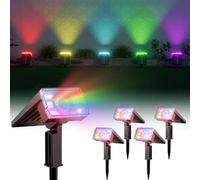 BITPOTT Projecteurs solaires pour extérieur, pack de 4 lampes solaires RGB, 58 LED/8 modes/rotation à 105°, lampes solaires de jardin, IP67 étanche, appliques murales pour rue, arbres, carport