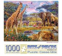 Bits and Pieces - 1000 Piece Jigsaw Puzzle for Adults - Savannah Animals - 1000 pc Jungle Scene Jigsaw by Artist Jan Patrik