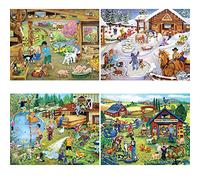 Bits and Pieces - Lot de 1000 puzzles 4 en 1 pour adultes - Chaque puzzle mesure 50,8 x 68,6 cm - Puzzles fermes saisonnières par l'artiste Sandy Rusinko