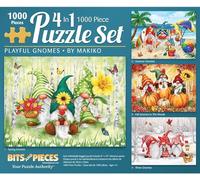Bits and Pieces - Lot de Puzzles 4 en 1 de 1000 pièces pour Adultes - Ensemble de Puzzles « Gnomes ludiques » de 1000 pièces par Makiko - 51 cm x 69 cm