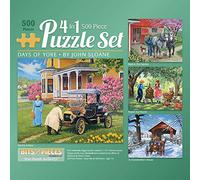 Bits and Pieces - Lot de puzzles 4 en 1 de 500 pièces pour adultes - Days of Yore par l'artiste John Sloane, taille du puzzle terminé : 40,6 x 50,8 cm