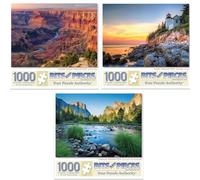 Bits and Pieces - Lot de trois (3) puzzles de 1000 pièces pour adultes - Chaque puzzle mesure 50,8 x 68,6 cm - Parcs nationaux Nature Grand Canyon Acadia Yosemite puzzles par divers artistes