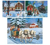 Bits and Pieces - Lot de trois (3) puzzles de 1000 pièces pour adultes - Chaque puzzle mesure 50,8 x 68,6 cm - 1000 pièces de puzzle classiques de vacances d'hiver par l'artiste John Sloane