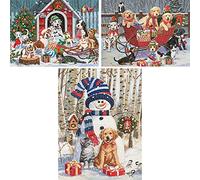 Bits and Pieces - Lot de trois (3) puzzles de 500 pièces pour adultes - Chaque puzzle mesure 46 cm x 61 cm - Puzzle Holiday Christima Snowy Puppy Dog par l'artiste William Vanderdasson