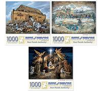 Bits and Pieces - Lot de trois puzzles de 1000 pièces pour adultes - Dernière Cène, Arche de Noé, dans la mangeoire par l'artiste Ruane Manning, taille du puzzle terminé : 50,8 x 68,6 cm