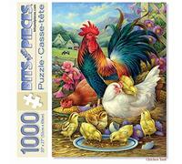 Bits and Pieces,Puzzle de 1 000 pièces pour adultes 50.8x68.6 cm - Poulets et poussins de coq - Puzzle de 1 000 pièces pour l'alimentation de la ferme de poules et de coq par l'artiste Oleg Gavrilov