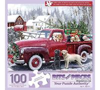 Bits and Pieces - Puzzle de 100 pièces pour personnes âgées - 38,1 x 48,3 cm - Livraison de Noël - Puzzle de 100 pièces de chiens de Noël à grandes lettres par The Macneil Studio