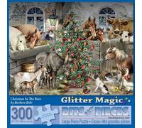 Bits and Pieces - Puzzle de 300 pièces pour adultes 45,7 x 61 cm - Noël dans la grange - 300 pièces Glitter Animal Vacances Hiver Arbre Cheval, Vache par l'artiste Barbara Behr