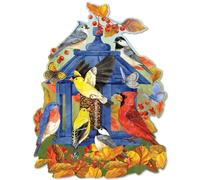Bits and Pieces - Puzzle de 300 pièces pour adultes de 45,7 x 61 cm - « Mangeoire d'automne » - Puzzle de 300 pièces en forme d'oiseaux en forme de pièce par Jane Maday