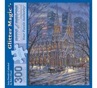 Bits and Pieces Puzzles de 300 pièces pour adultes - Cathédrale Saint-Patrick - 300 grandes pièces de 45,7 x 61 cm - Puzzles à paillettes - Scène d'église enneigée, sans 2 pièces identiques