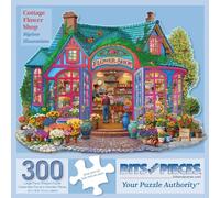 Bits and Pieces Puzzles de 300 pièces pour adultes - Cottage Flower Shop - 300 grandes pièces de 45,7 x 61 cm, en forme de maison florale, sans 2 pièces identiques