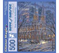 Bits and Pieces Puzzles de 500 pièces pour adultes - Cathédrale Saint-Patrick - Grand puzzle à paillettes de 45,7 x 61 cm - Scène d'église enneigée - No 2 pièces identiques