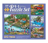 Bits and Pieces - River Escapades Multipack 4 en 1 Puzzle de 500 pièces pour adultes - Chaque puzzle mesure 46 cm x 61 cm - Scènes d'eau de campagne par l'artiste Mary Thompson