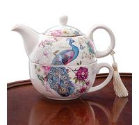 Bits and Pieces - Théière en porcelaine de paon et ensemble de tasse - Élégant Motif paon avec poignée Théière délicate Tassel sur une excellente Décoration - Comprend le Coffret cadeau décoratif