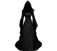 BITSEACOCO Deluxe Witch Dress Costume for Women, Vintage Embroidered Renaissance Victorian Gothic Hooded Vampire Gown Dress Cosplay (Black, XL)