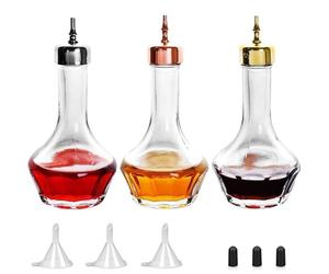 Bitters Lot de 3 bouteilles en verre pour tableau de bord avec bouchon Dasher 48,2 g Outil de bar professionnel pour cocktail Idéal pour barman bar à domicile