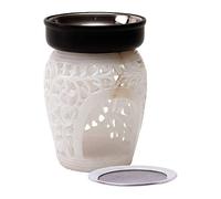 Bitto Brûle-encens et Lampe odorante AMPHORE Albâtre Duo avec Tamis en Acier INOX et coupelle en Softstone, H: 13 cm, Ø 9 cm