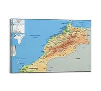 BITTU Poster carte du monde physique du Maroc - Peinture décorative sur toile - Décoration murale et artistique pour chambre à coucher - 30 x 45 cm