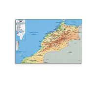 BITTU Poster carte du monde physique du Maroc - Peinture décorative sur toile - Décoration murale et artistique pour chambre à coucher familiale - 60 x 90 cm
