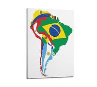 BITTU Tableau décoratif sur toile avec drapeaux de la carte de l'Amérique du Sud - Décoration murale et artistique pour chambre à coucher - 30 x 45 cm