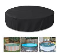 Bitubi Bâche de piscine ronde, housse solaire pour piscines hors sol, mise à niveau avec câble métallique et treuil pour augmenter la stabilité, housse imperméable à l'eau et à la poussière (3,7 m, noir)