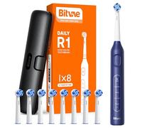 Bitvae Brosse à dents électrique rotative avec 8 têtes pour adultes et enfants, étui de voyage, autonomie de 60 jours, bleu foncé