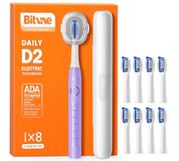 Bitvae D2 Brosse à Dents Électrique Ultrasonique pour Adultes et Enfants, Brosse à Dents de Voyage Rechargeable avec 8 Têtes de Brosse et 5 Modes, Minuteur intelligent, Porte-brosse à dents, Violet