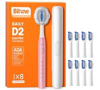 Bitvae D2 Brosse à Dents Électrique Ultrasonique pour Adultes et Enfants, Brosse à Dents de Voyage Rechargeable avec 8 Têtes de Brosse et 5 Modes, Minuteur intelligent, Porte-brosse à dents, Rose