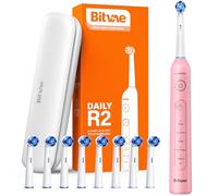 Bitvae R2 Brosse À Dents Électrique Rotative Pour Adultes Avec 8 Têtes De Brosse, Étui De Voyage, 5 Modes, Rechargeable Avec Capteur De Pression, 3 Heures De Charge Rapide Pendant 30 Jours, Rose