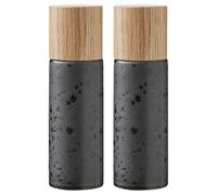 BITZ Moulin à sel et à poivre, 2 moulins à épices en faïence (moulin à sel + moulin à poivre), set de 2, hauteur 16,7 cm, noir