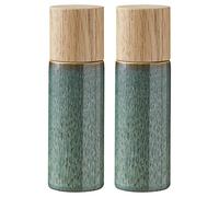 BITZ Moulin à sel et à poivre, 2 moulins à épices en faïence (moulin à sel + moulin à poivre), set de 2, hauteur 16,7 cm, vert