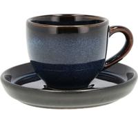 Bitz Tasse à espresso avec anse et soucoupe assortie noir/bleu