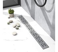 Biubiubath Caniveau de douche 120 cm, en acier inoxydable, plat, siphon avec arrêt anti-odeur, tamis à cheveux, drainage, égouttoir de douche, pour salle de bain - traits