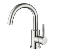 Biubiubath Mitigeur Salle de Bain/Cuisine en Acier Inoxydable Brossé Argenté, Pivotant à 360°, Eau Chaude/Froide, Facile à Installer, pour Salle de Bain, Lavabo, Petite Cuisine, Camping-car