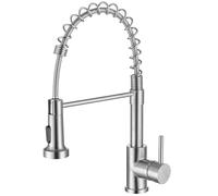 Biubiubath Robinet Cuisine en Acier Inoxydable (Couleur : Brossé) Économe en Eau, Mitigeur Évier à Arc Élevé avec Douchette Extensible 360° Pivotant, 2 Modes de Pulvérisation