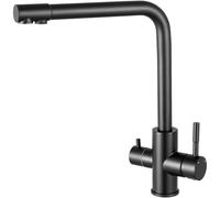 Biubiubath Robinet de Cuisine 3 Voies en Acier Inoxydable SUS304 Noir Mat, 3 en 1 Traversant avec Double Vis pour Eau Potable, Agitateur Rotatif 360° et 2 Sorties